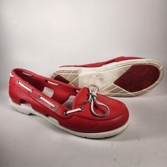 CROCS Shoes - CROCS Women's Beach Line Boat Shoe Size 9 Red Comfort Slip On Lightweight